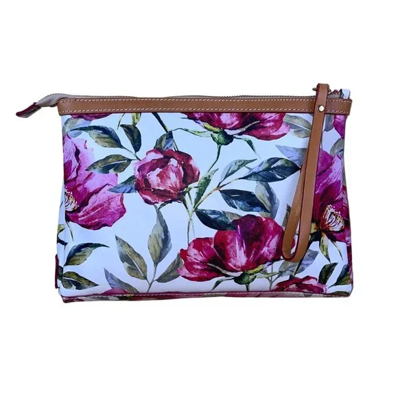 Cavalcanti Women’s White & Pink Floral Genuine Leather Wristlet Clutch - Picture 1 of 8